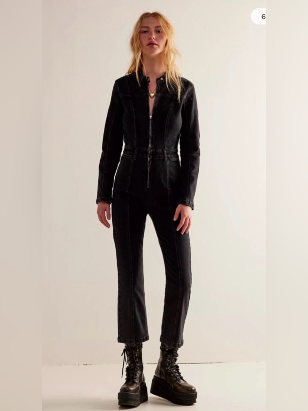 NWT Free People WE THE FREE JADED Crop Denim Moto Jumpsuit Medium Black